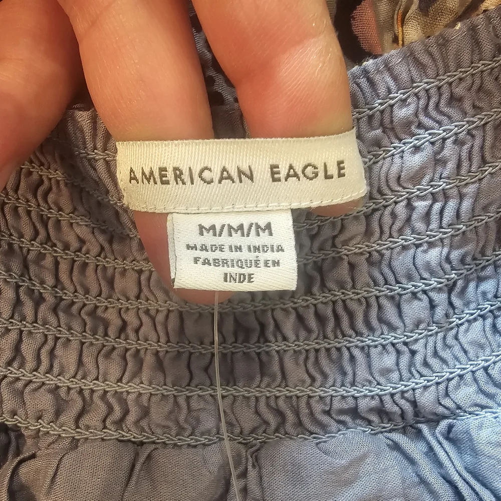 NWT AMERICAN EAGLE Puff Sleeve Tie Back Ruched Cotton Floral Short Dress Medium - Picture 13 of 15